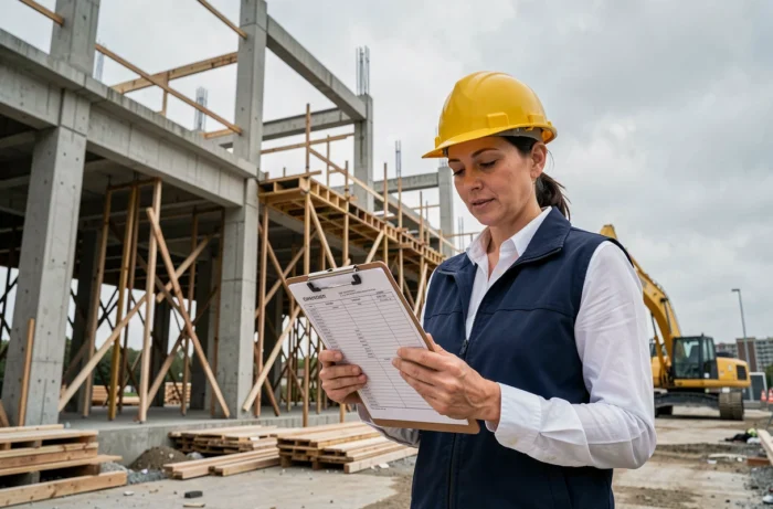 Chef de projet construction sur chantier urbain consultant des estimations de coûts de matériaux