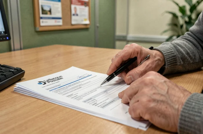 Documents bancaires La Banque Postale sur un bureau du centre financier La Source 45900 Orléans